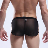 Black Men's sexy underwear transparent mesh gauze breathable boxer briefs #M14-3 - Thumbnail 3