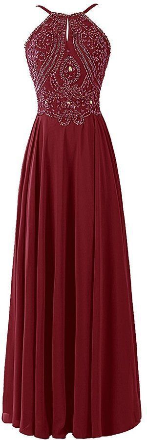 Custom Made Beading Chiffon Prom Dress , Long Halter sexy prom dress with Beads