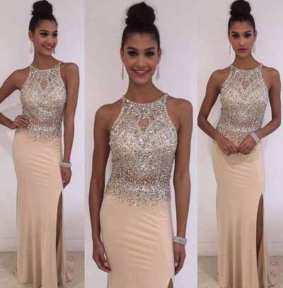 Luxury Bling Sparkle Prom Dress Evening Dress Mermaid Beaded Rhinestones Sheer Bodice Long Prom Dresses Evening Dress