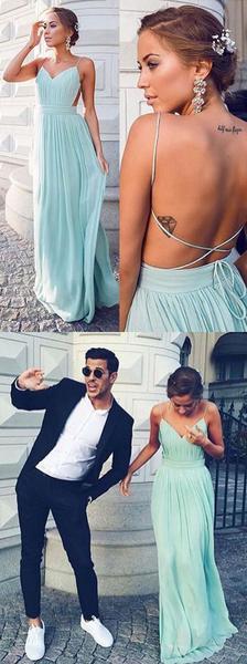 Cheap Simple Open Back Cheap Blue Prom Dress, Chiffon Junior Sexy Long Prom Dresses
