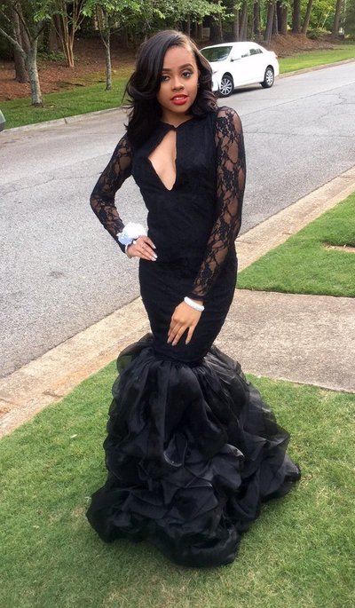Black Girl Prom Dress Sexy Backless Black Long Mermaid Prom Dresses 2017 Floor Length Ruffles Lace Long Sleeve Prom Dress