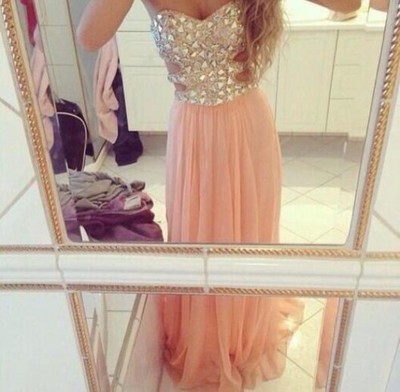 Heavy Beaded Sweetheart Pink/Blue Floor Length Long Prom Dresses Party Dresses Evening Gowns