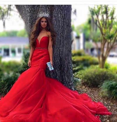 Hot Sale Sweetheart Beading Red Mermaid Satin Long Train Evening Dresses