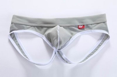 #4003SD Gray Men's sexy underwer hollow out mesh perforated holes briefs underpants panties