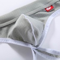 #4003SD Gray Men's sexy underwer hollow out mesh perforated holes briefs underpants panties - Thumbnail 2