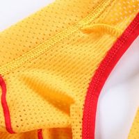 Yellow Men's sexy underwer hollow out mesh perforated holes briefs underpants panties #4003SD  - Thumbnail 2