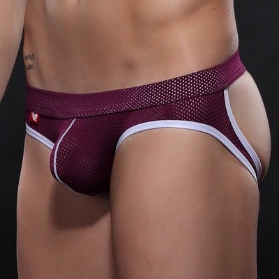 Purple Men's sexy underwer hollow out mesh perforated holes briefs underpants panties #4003SD