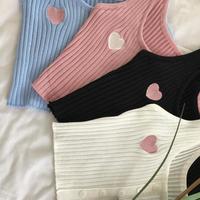 Heart Slim Knitted Crop Top - Thumbnail 1
