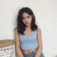 Heart Slim Knitted Crop Top - Thumbnail 4