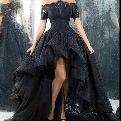 Off Shoulder Black Lace Prom Dresses Floor Length Women Dresses