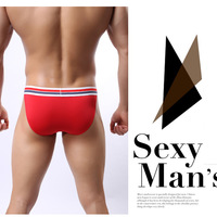 #B326 Red Men's sexy underwear ice silky u bag low rise briefs underpants panties - Thumbnail 3