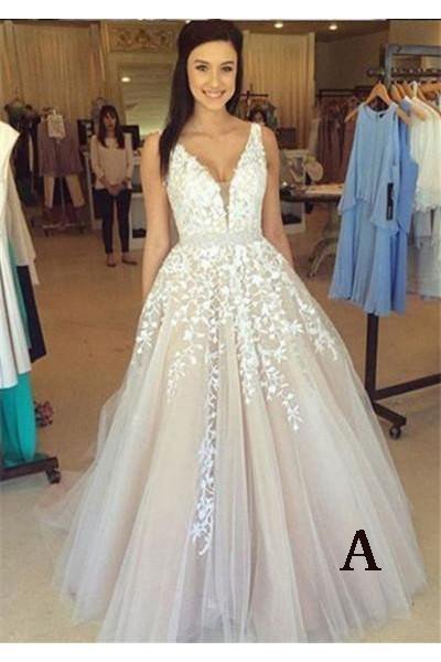 V Neck Long Sexy Prom Dress,A Line Wedding Dresses