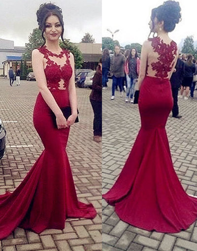 Mermaid Chiffon Prom Dresses Lace Appliques Women Dresses