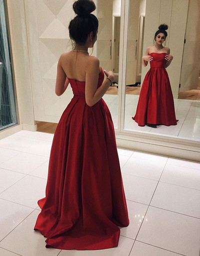 Sweetheart Neck Long Satin Prom Dresses Floor Length Women Dresses