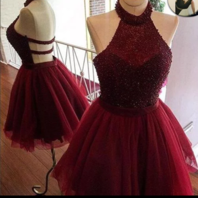Open Back Halter Neck Short Tulle Homecoming Dresses
