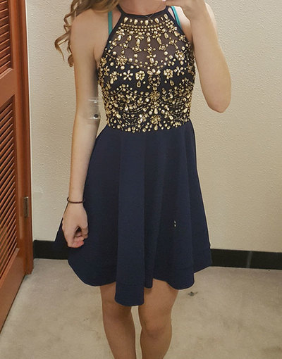 Halter Neck Above Knee Mini Chiffon Prom Dresses Crystals Women Dresses