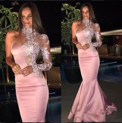 Sexy Pink Evening Dress Prom Dress Mermaid One Shoulder Evening Dresses