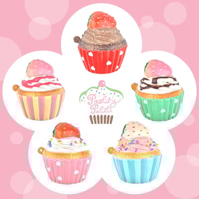 Pastry petiti cupcakes squishies with ball chain and headphone jack - Thumbnail 4