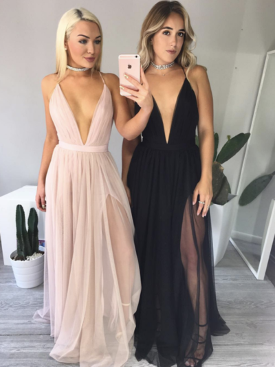 V-neck Long chiffon Prom Dresses Floor Length Women Dresses