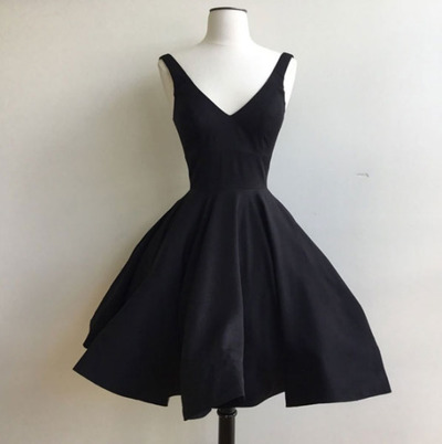 V-neck Short Satin Homecoming Dresses Black Women Dresses