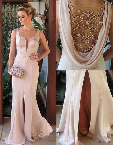 2017 prom dresses,beads prom dresses,round neck prom dresses,long prom dress, evening dress,BD170405