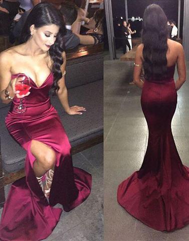 2017 prom dresses,Simple burgundy prom dresses,mermaid prom dresses,long prom dress,burgundy evening dress,BD170407