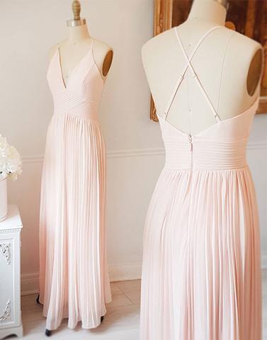 2017 prom dresses,light pink prom dresses,v neck prom dresses,chiffon prom dresses,long prom dress, pink evening dress,BD170414