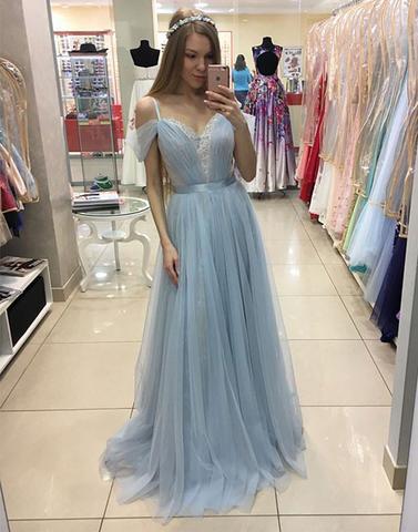 2017 prom dresses,light blue prom dresses,tulle lace prom dresses,long prom dress, lace evening dress,BD170415