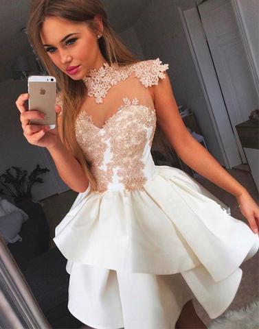 2017 homecoming dresses,Cute prom dresses,white prom dresses,lace prom dresses,short prom dress, cute homecoming dress,BD170418