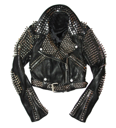 Handmade Black Leather Rock Punk Style Studded Spiked Biker Motorcycle jacket For Men
