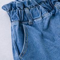 Curling Loose Denim Shorts - Thumbnail 4