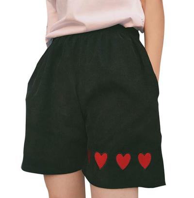 Heart Embroidered Corduroy Shorts