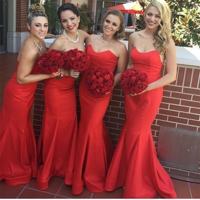 Elegant Bridesmaid Dress Cheap Red Bridesmaid Dresses Long Sweetheart Floor Length Mermaid Wedding Party Dress