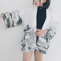 Harajuku Dragon Waves Printed Kimono - Thumbnail 3