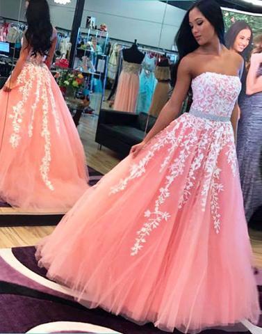 2017 prom dresses,Pink tulle prom dresses,lace prom dresses,long prom dress,pink evening dresses,BD170807