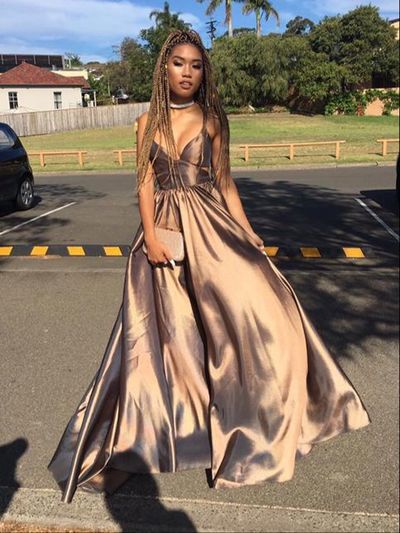 Simple V neck long prom dress , evening dresses