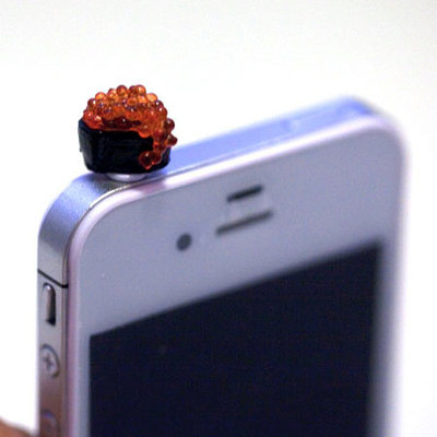 Kawaii IKURA (Salmon Roe) SUSHI Iphone Earphone Plug/Dust Plug - Cellphone Headphone Handmade Decorations