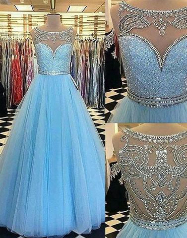 2017 prom dresses,Blue prom dresses,round neck prom dresses,long prom dress, evening dress,BD170815