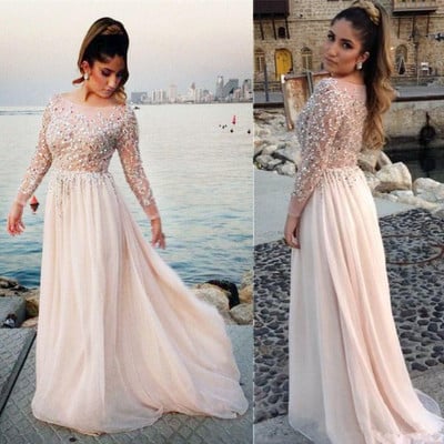 Sheer Long Sleeve Evening Dress Prom Dresses Party Dress Evening Gowns