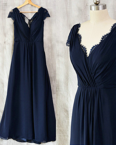 Vintage Navy Blue Lace Bridesmaid Dress