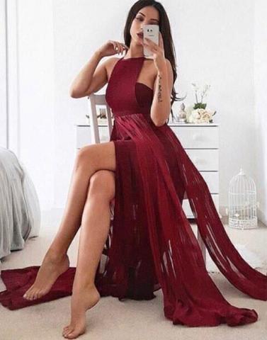 Unique burgundy long prom dress, evening dress,BD171208