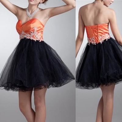 Short Prom Dresses 2017 A-Line Strapless Sleeveless Lace-up Short/Mini Taffeta Appliques