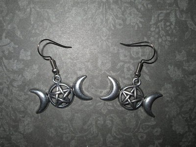 Triple Goddess Crescent Moon and Pentagram Earrings