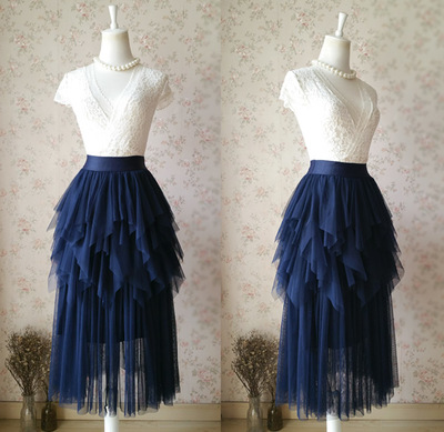 Navy Blue Elastic Waist Tulle Skirt Fashion Bridesmaids NWT