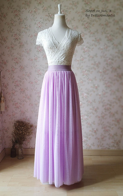 Lilac Purple Tulle Maxi Skirt Women High Waist Full Skirt Wedding Bridesmaid Tulle Skirt Plus Size
