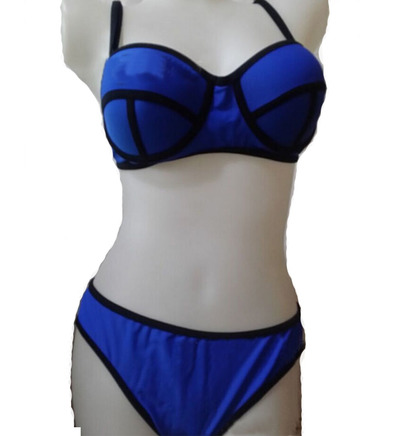 Neoprene Blue Two-pieces Bikini Swimsuit for Girls with Triangle Bottom