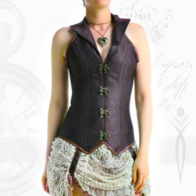 Brown and black jahard print steampunk corset fashion corset