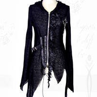 Gothic Asymmetric Hooded Sweater - Thumbnail 4