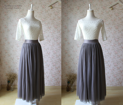 Adult Dark Gray Tulle Skirt Outfit Custom Plus Size Women Full Maxi Tulle Skirt Elastic Waist