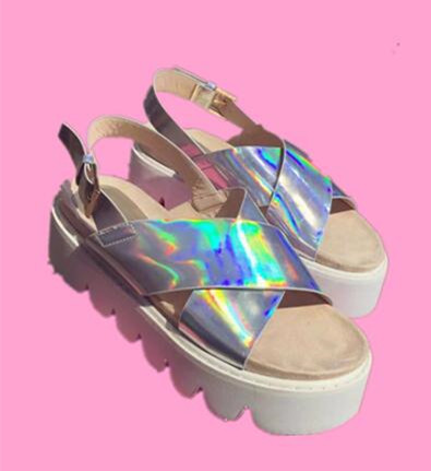 Hologram Strap Platform Sandals